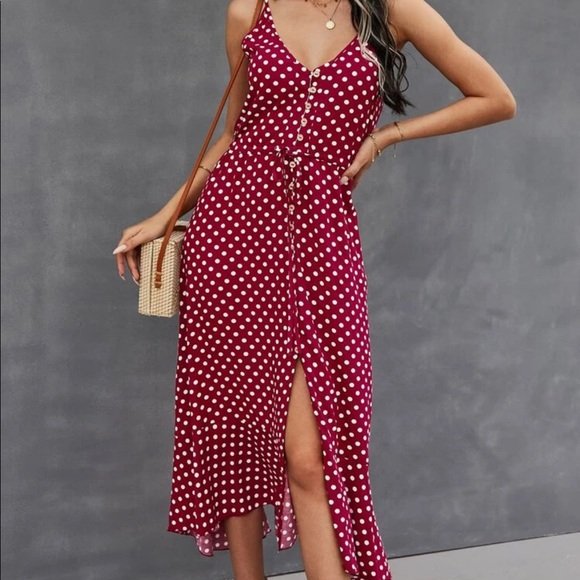 Boho gypsy dot drawstring waist cami dress - Picture 2 of 7